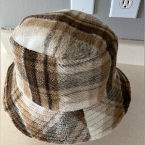 Plaid Bucket Hat in Tan and Brown